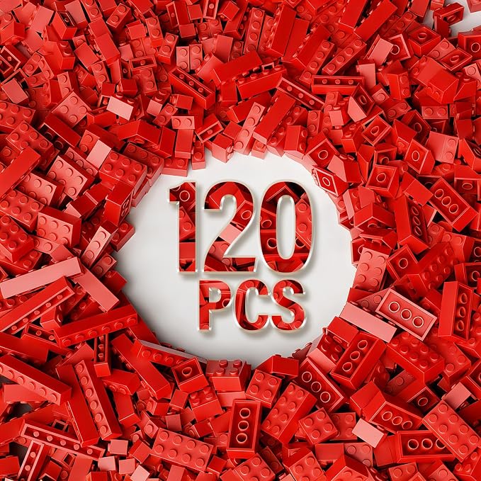 Bulk Building Bricks, Compatible with Lego and All Brands, 8 Sizes and A Variety of Colors to Mix and Match，Random Color (120, Red)