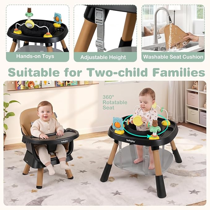 BABY JOY 16 in 1 High Chair, Convertible Baby Highchair for Babies and Toddlers with Activity Center, Booster Seat, Building Block Table, Toddler Chair with Safety Harness, Removable Tray (Coffee)