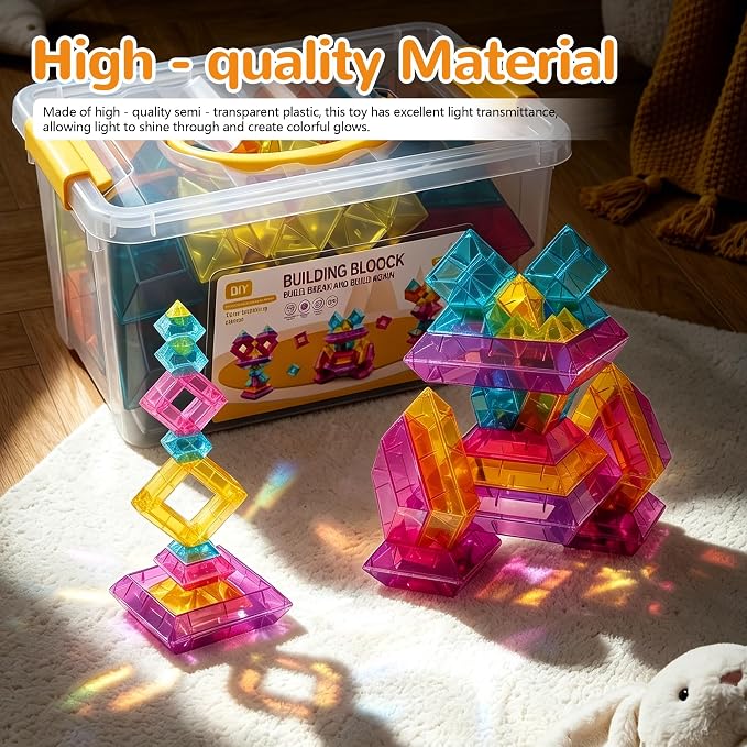 Building Blocks Set for Toddlers 2-5,40Pcs 3D Transparent Blocks Toys,DIY Pyramid Stacking Toy for Toddlers 2 3 4,STEM Preschool Learning Blocks for Kids,Sensory Gifts for Age of 1-3 2-4 Boys&Girls