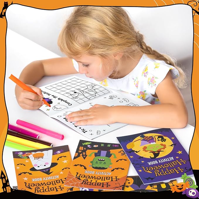 Halloween Activity Books for Kids - 24Pcs Happy Halloween Mini Games Coloring Book Set Bulk Mazes Word Search Word Scramble Games for Classroom DIY Art Gifts Trick or Treat Holiday Party Favors