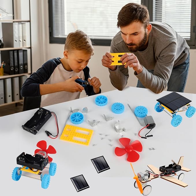 4 in 1 Solar Power & Electric Motor STEM Kits,Science Experiment Projects for Kids Beginners,Electronic Assembly Solar Powered Toy Kit,DIY Educational Engineering Experiments for Boys and Girls