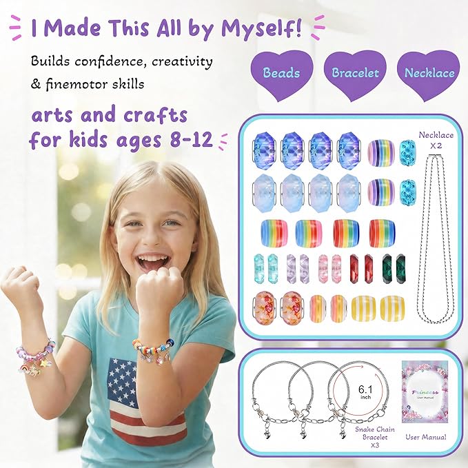 Charm Bracelet Making Kit & Unicorn/Mermaid Girl Toy- ideal Crafts for Ages 8-12 Girls who Inspire Imagination and Create Magic with Art Set and Jewelry Making Kit