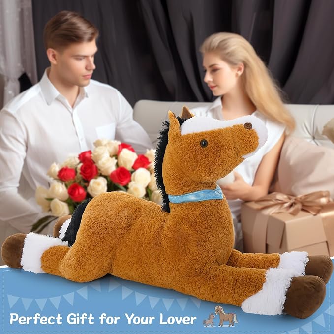 Tezituor 47 Inch Darkbrown Horse Stuffed Animal, 4ft Giant Realistic Stuffed Pony Plush Toy, Ride-On Horse Plush Body Pillow for Girls, Boys & Horse Lovers Christmas Party Gift