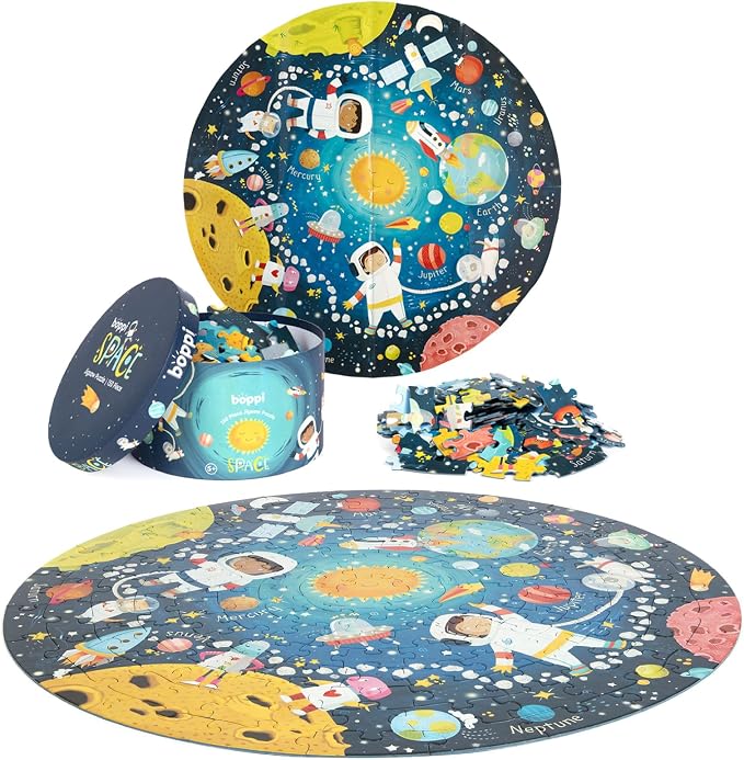 boppi Space Round Jigsaw Puzzle with 100% Recycled Card Solar System Astronauts 150 Pieces for Children 5 6 7 8 Years 58cm Diameter