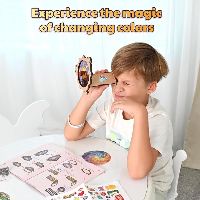 Butterfly EduFields 4-in-1 DIY Wooden Kaleidoscope Kit for Kids Ages 6-10 | Creative Arts & Crafts STEM Activity | Build Your Own Kaleidoscope | Gift for Girls & Boys