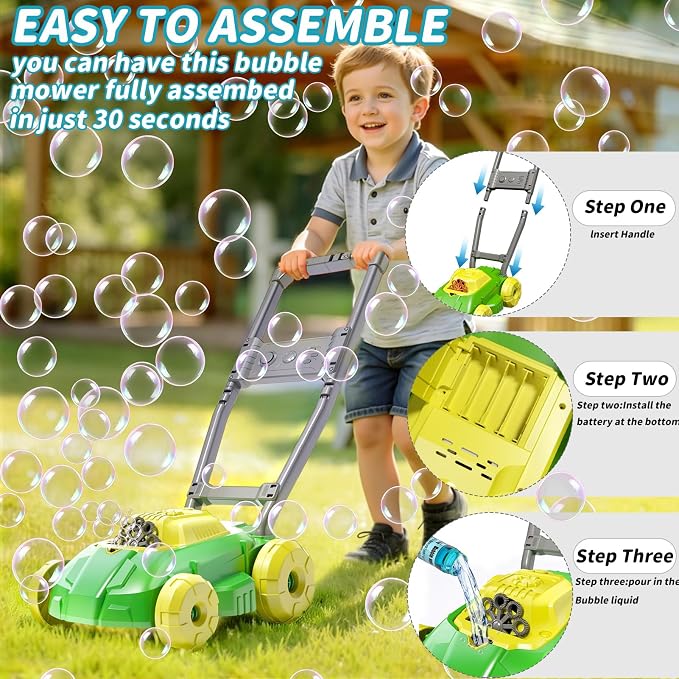 Bubble Lawn Mower for Kids Toddler 1-3 Years Old, Outdoor Play Bubble Blower Toy for Girl Boy Baby, Easter Birthday Gift for 1 2 Year Old Kids, Automatic Bubble Machine Toys for Garden Yard