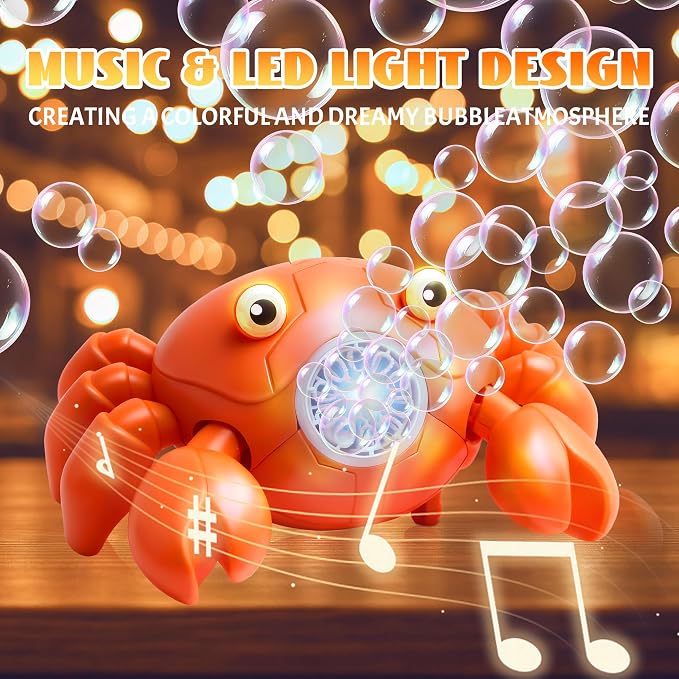 Crab Bubble Machine for Kids,Interactive Crawling Crab with LEDs & Music, USB-C Rechargeable,Automatic Bubble Blower for Toddlers, Perfect for Kids Ages 3-15, Outdoor, Garden, Parties, Birthdays