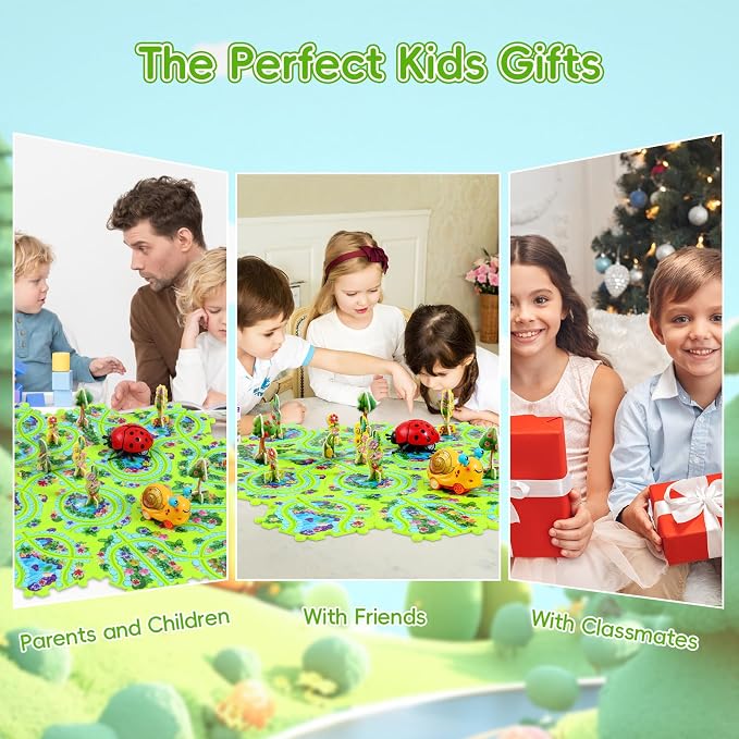 15Pcs Puzzle Racer Kids Car Track Set for Kids, Race Tracks for Toddlers Ages 3-8, Puzzle Track Car Play Set, Educational Puzzles Cars Toys Gifts for 3 4 5 6 7 Year Old Boys (Snail Ladybug)