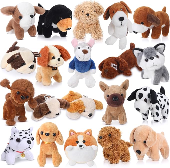 Sosation 20 Pcs Mini Stuffed Animal Dog Bulk Adopt a Puppy Favors Soft Puppy Gift Party for Kids Vet Tech Birthday Party Charity Donation Classroom Goodie Stuffer (Pretty Style,Multicolor)