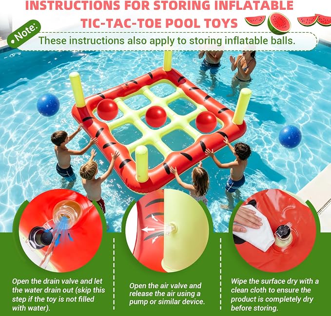 Pool Toys Games Set, 2 in 1 Giant Inflatable Pool Tic Tac Toe Game & Ring Toss with Combined Inflation & Water Filling Valve for Adults Kids Family, Shallow Water Beach Yard Activities