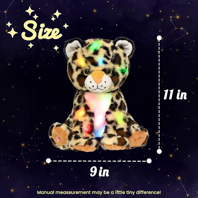 Hopearl LED Plush Leopard Lighting Up Stuffed Cheetah Jungle Wildlife Animal Floppy Night Lights Glow in The Dark Birthday Festival for Kids Toddler Boys, 11''