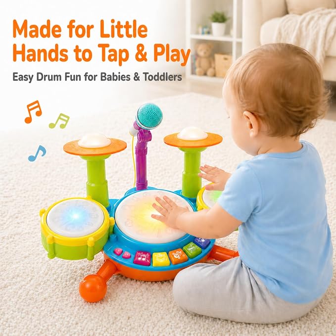 Toddler Drum Set for Toddlers, Baby Drum Set with Microphone & Lights, Kids Musical Instrument Toy for Boys Girls, Birthday Gift, Toddler Music Toy, Early Learning Toy