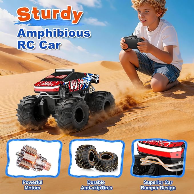 TOZDTO Remote Control Car, Monster Truck Toys for Boys RC Cars, 2.4 GHz Waterproof RC Trucks, 1:18 4WD All Terrain Off-Road Pickup, Cool Christmas Birthday Ideas Gifts for Kids 6+ Year Old