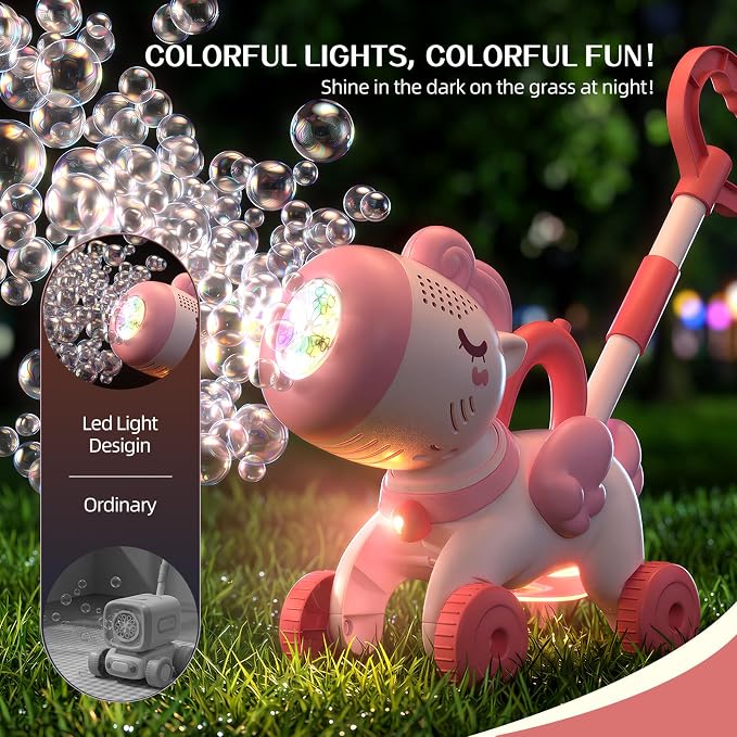 Bubble Machine for 2 3 4 5 6 Year Old Toddler Girl, Portable Unicorn Toys Bubble Maker, Bubble Lawn Mover Outdoor Toys W/Light, Birthday Gift for Toddler Girls Ages 2-4