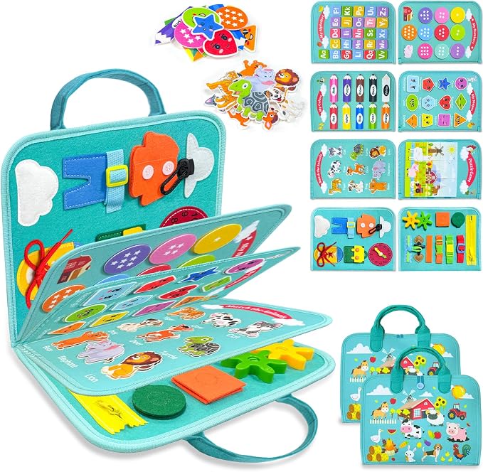 Walenty Busy Board Montessori Toys for Toddler Boy Girl Birthday Gifts, Busy Book Sensory Learning Toys for Toddlers, Educational Activities Airplane Car Travel Toy for Toddlers