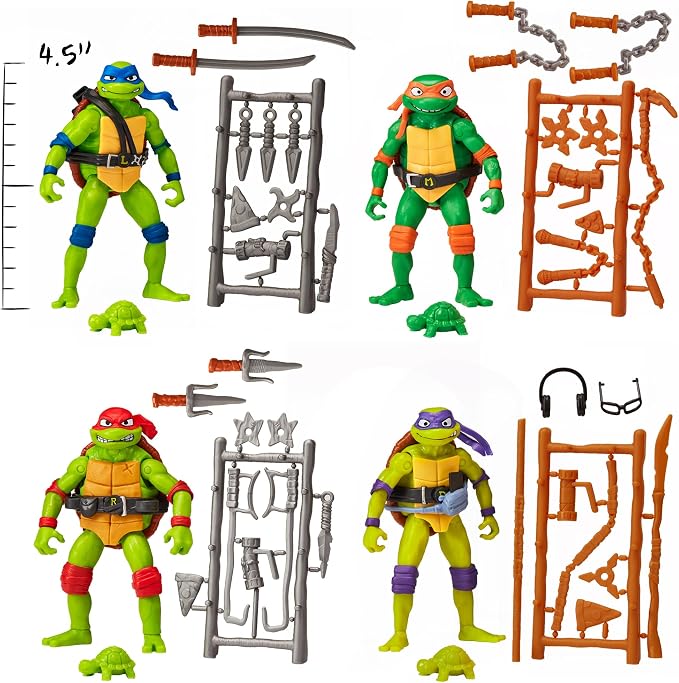 Teenage Mutant Ninja Turtles: Mutant Mayhem Basic Figure Turtle 4-Pack Bundle by Playmates Toys