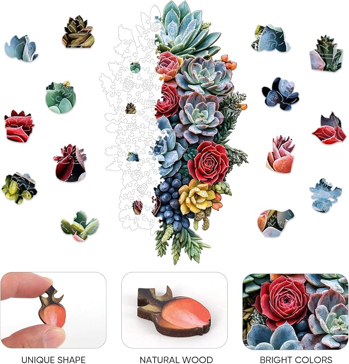 Wooden Puzzles for Adults,Succulent Waterfall Jigsaw Puzzles,500 Pieces,13.3 * 23.5 Inch,Unique Irregular Shape Fun Challenging Family Game Gifts
