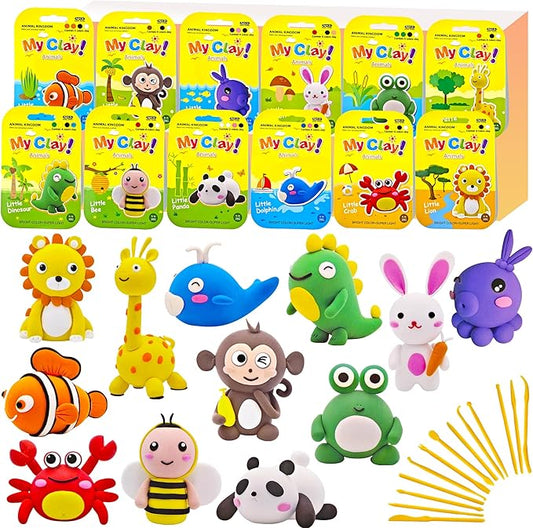 Air Dry Clay for Kids – 12 Animal Modeling Clay Craft Kit with Sculpting Tools and Step-by-Step Tutorials, Non-Toxic Modeling Clay for Ages 6-12, Art Activity Set for Boys Girls