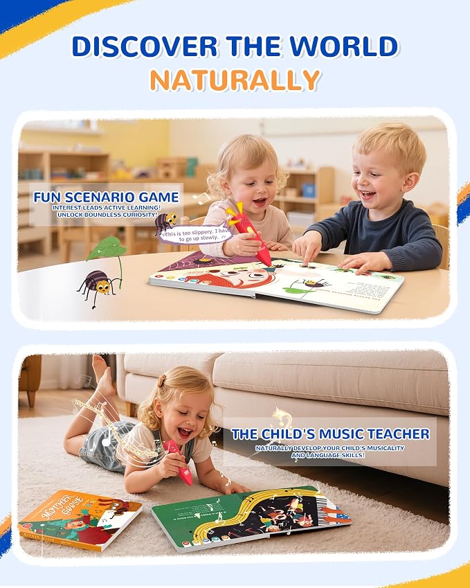 KOKODI Talking Pen Books Set, Interactive Audio Nursery Rhymes with Learning Pen, Educational Sensory Toy, Early Learning Gift for Toddlers Kids, Birthday & Christmas Gifts for Boys Girls Age 2-6