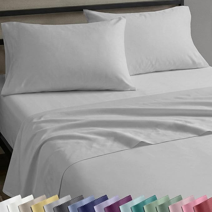 California Design Den Twin Bed Sheets Set - Natural 100% Cotton Sheets with 12" Pockets, Soft Sateen Weave, Breathable and Durable Bedding Set for Dorm Rooms, College (Light Grey)