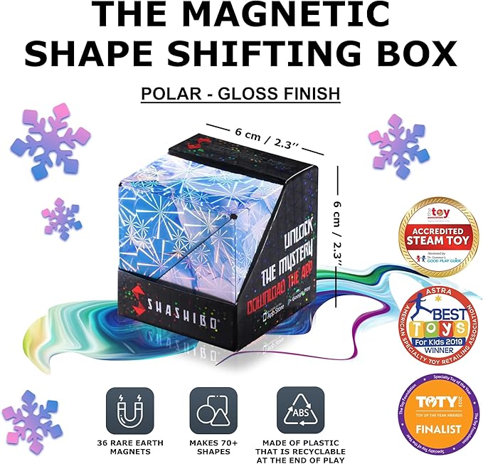Shashibo Sensory Fidget Toy for Adults & Kids, Stress Relief Fidget Toy for Adults, Teens & Kids, Cool Fidget Toys for Desk, Classroom Must Have, Sensory Shape Shifting Cube, 100+ Possible Shapes