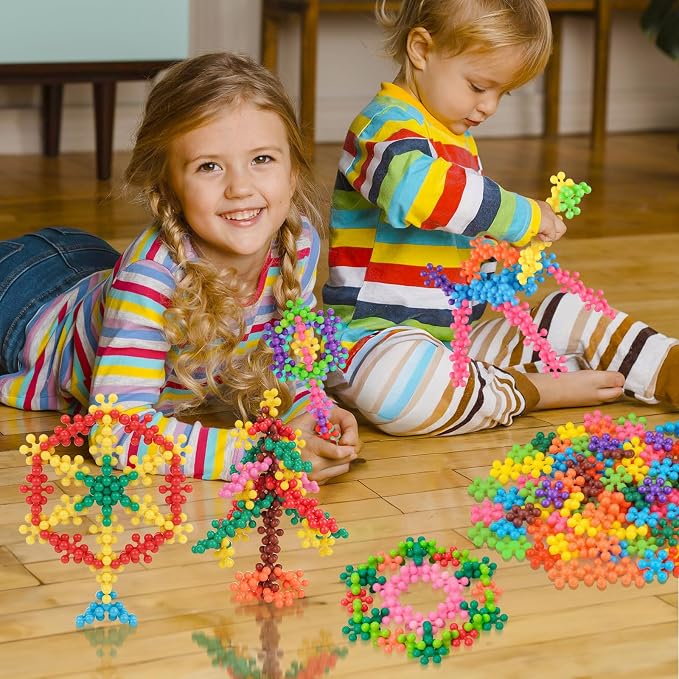 100PCS Snowflake Interlocking Building Block Educational Toy for Kids Ages 3+, Multi-Color Solid Plastic Early Learning Creativity STEM Toy with Carrying Case Safe Material