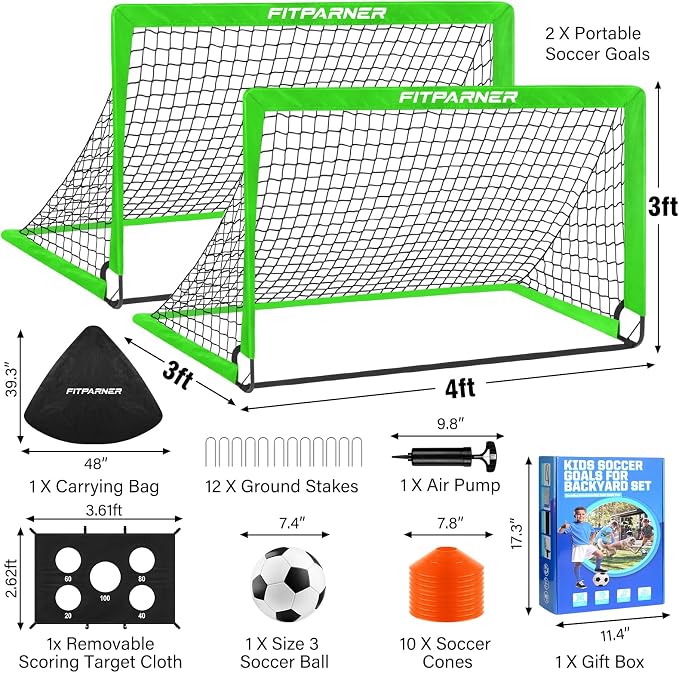 Soccer Goal,Backyard Soccer Goals for Kids 2 Pack,4x3/6x4 FT Portable Toddler Soccer Nets with Target,Ball & Cones,Soccer Training Equipment for Kids Youth Outdoor Games,Sports,Play