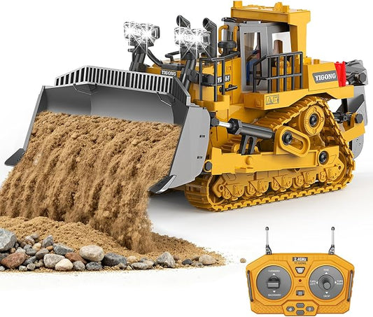 RC Bulldozer Toy with Metal Blade, Light and Sound, 9CH 2.4GHz Remote Control Construction Truck, Tractor Dozer Toys for Boys Kids Ages 3-12 Year Old, Christmas Birthday Gifts