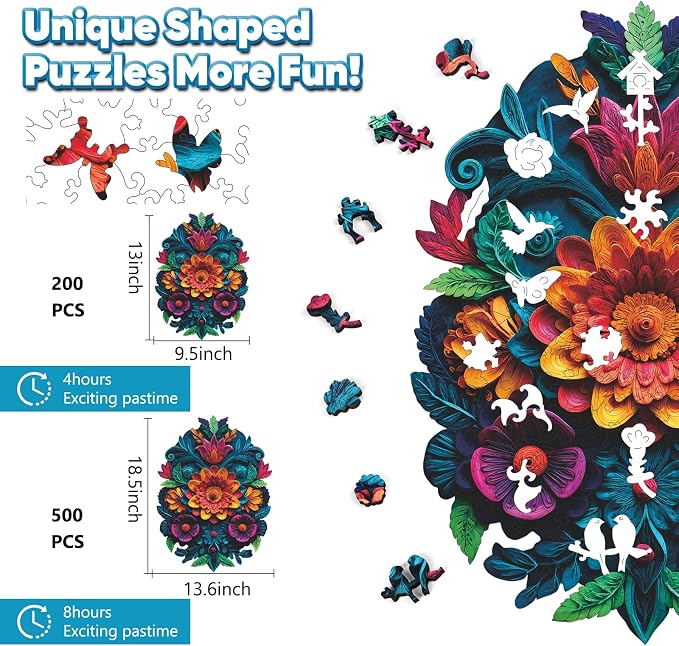Leodozzio Wooden Puzzles for Adults, Waterfall Flowers Jigsaw Puzzles 500 Pieces-5MM, Unique Shaped Wooden Autumn Puzzle, Birthday Gift Family Game, 13.6x18.5 Inch