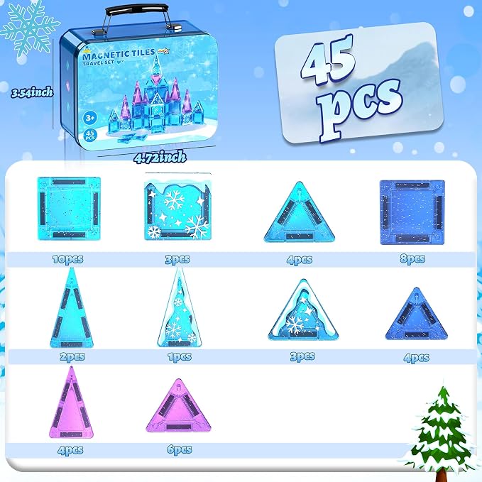 SKTMYY Mini Magnetic Tiles,45 PCS ice Magnet Tiles for Girls,Portable Travel Toys for Kids Ages 3+,STEM Preschool Toys Gift for Girls