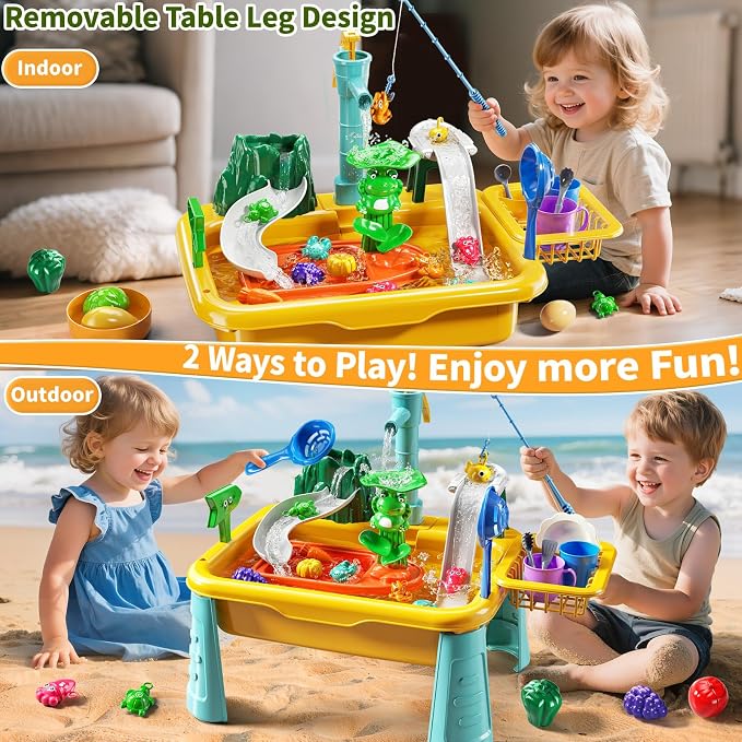 Kids Water Table Play Toy for Toddlers 1-3 4-8 Years Old - Kitchen Sink with Pump and Flowing Water, Fishing Games, Outside Sensory Gift Toys for Boys and Girls 2 3 4 5 6 7 8