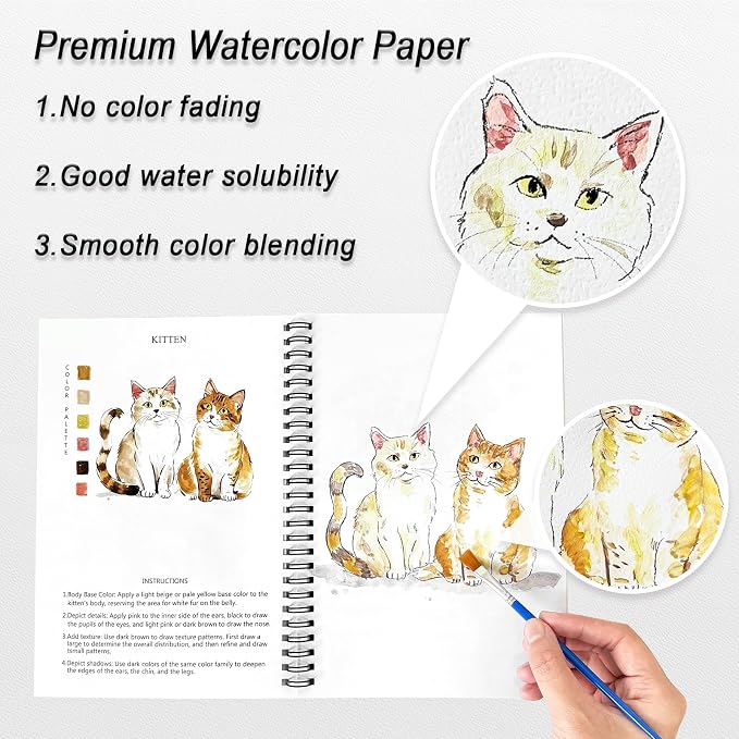 Watercolor Workbooks, 16 Colors Water Color Books Paint Set for Adults, Watercolor Coloring Book for Beginners, Water Color Workbook, 15 Beautiful Paintings for Beginners (Animals)