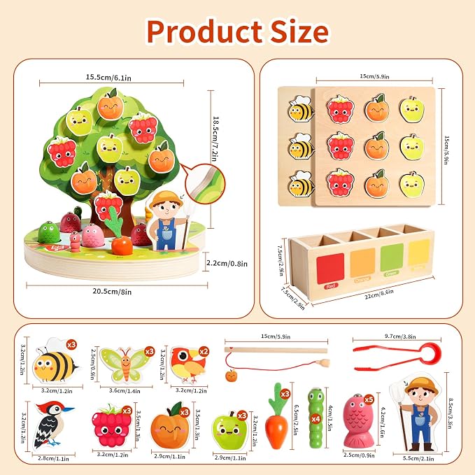 INIFEIDALA Montessori Toys for 3 4 5 Year Olds | Birthday Gifts for Boys & Girls, Wooden Educational Toddler Toys, Shape Sorting, Carrot Harvest & Magnetic Fishing Game – Fine Motor Skills Development