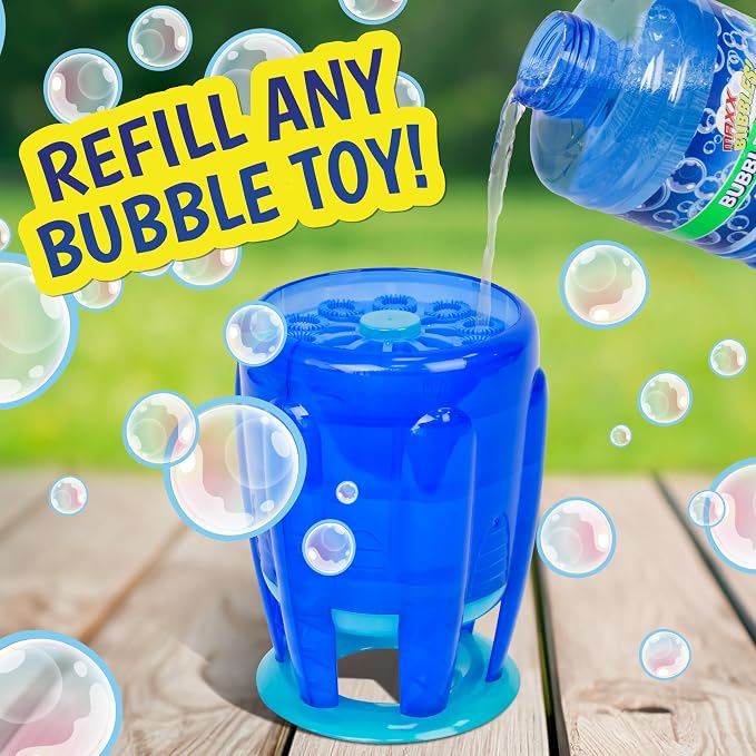 Sunny Days Entertainment Bubble Solution Refill with Wand 64oz Non Toxic Dye Free (1/2 Gallon), Kids Easy Grip Bottle Refill for Bubble Machine, Bubble Wands, Bubble Toys, Blue or Green Bottle