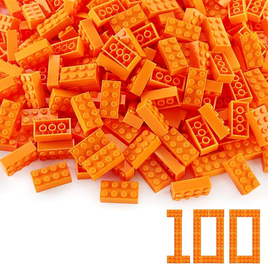 100pcs 2x4 Bricks Orange Pieces Parts Building Kits Creative Play Set Basic Blocks Toy Accessories Compatible with 3001 Major Brands