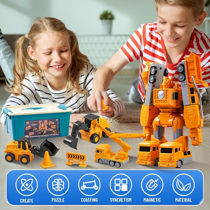 Magnetic Building Blocks STEM Transform Engineering Car Toys | Ages 3-8, Montessori Sensory Educational, Autism-Friendly, Creativity-Igniting