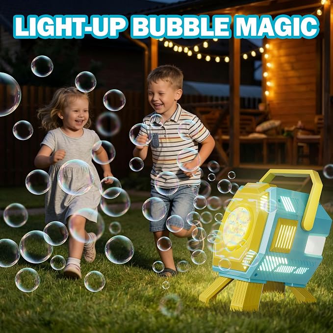 Belemar Bubble Machine for Kids with Lights, 6 Big Bubble Holes, Up to 15,000 Bubbles/Min, 320ml Large Tank, Battery Operated Portable Bubble Blower for Toddlers, Birthday Parties & Outdoor Fun