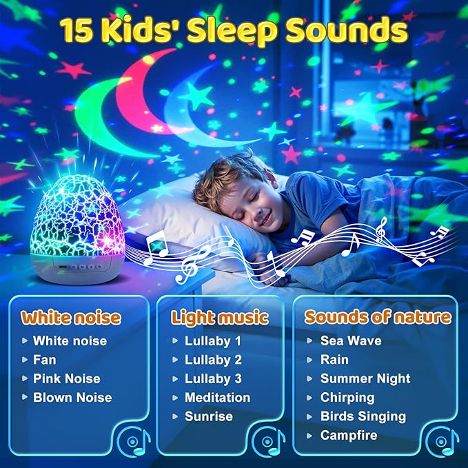 Staryou Sensory Lights Baby Sound Machine Night Light Projector Sensory Toys for Kids with Autism Fidget Toys for Kids 15 White Noise 3D Films 31Colors Night Light for Kids Toys for Boys 3-10