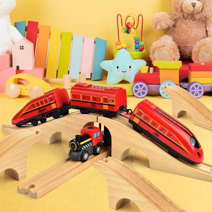Mototo 2 Pack Wooden Train Track Bridge Wooden Train Accessories Wood Track Bridge Collection Wood Railroad Pieces Expansion Set Addition to Most Railway for Operation Christmas Shoebox Birthday Gift