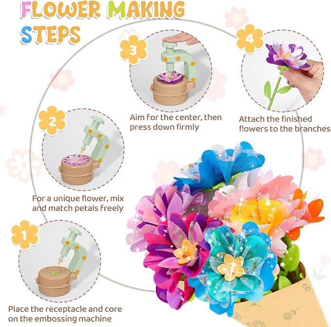 Fabric Flower Bouquets Toys,DIY Craft Kits for Kids,Arts and Crafts Toy for 3+ Year Old Girls,Flowers Market Toy,Build Your Flower Bouquet,Educational Preschool Learning Toys for Birthday,Christmas