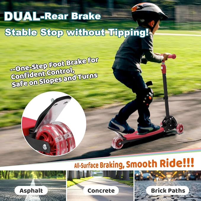 3 Wheel Kids Kick Scooter for Ages 3-12, Lean-to-Steer, Light-Up Wheels, 3-Level Adjustable Handlebar 27.5”-33”, Wide Non-Slip Deck, Dual Rear Brake,Travel Foldable, for Boys & Girls Toy Gifts
