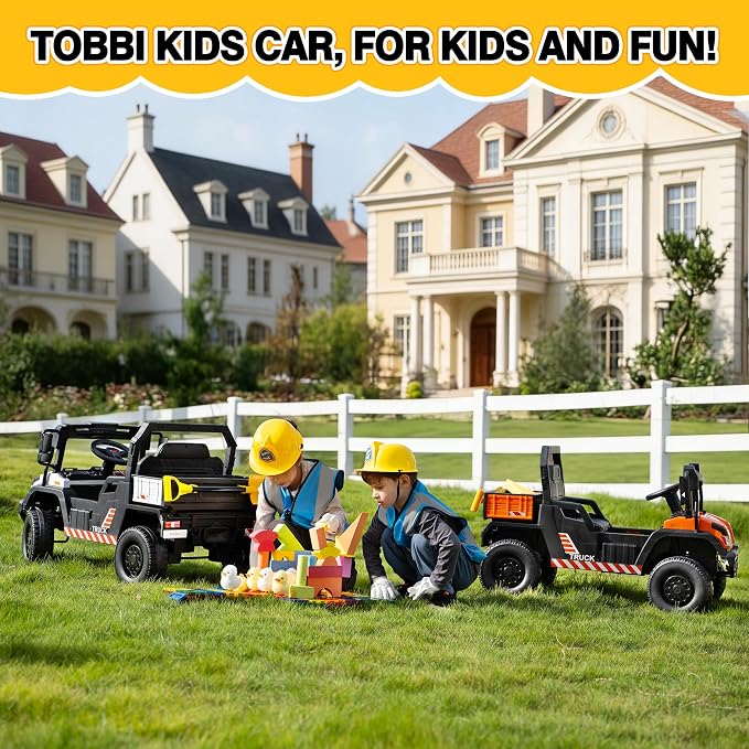 TOBBI 12V Electric Kids Dump Truck Toy, Toddlers Ride On Car with Parent Remote Control, Battery-Powered 4 Wheels Off-Road Vehicle to Drive with Auto Trailer/Horn/LED for Chirdren 3-8 Years-White
