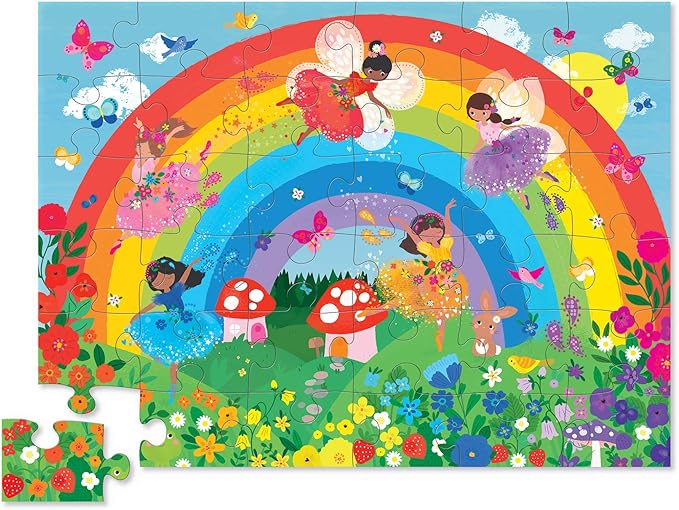 Crocodile Creek 36-Piece Jigsaw Floor Puzzle - Fun Floor Puzzles for Kids Ages 3-5 - Heavy-Duty Shaped Box for Storage - Over The Rainbow - 24" W x 18" H Finished
