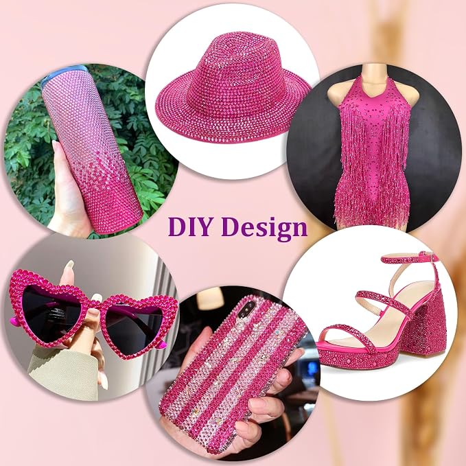 25000Pcs Resin Rhinestones for Crafting, Hot Pink 2-6mm Mixed Sizes Non Hotfix Flatback Gems with 1Pcs Glue, Bedazzling Crystal for DIY Craft Clothing Mugs Tumblers Shoes Fabric Decor Nail Art