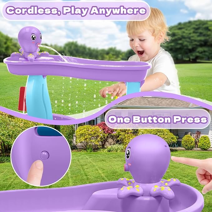 Intoypad Water Table Pump, Octopus Battery Powered Water Pump for Water Table 3 Hours Non-Stop Fun Summer Outdoor Water Toys Outside Water Play Table Accessories for Toddlers Kids (Purple)