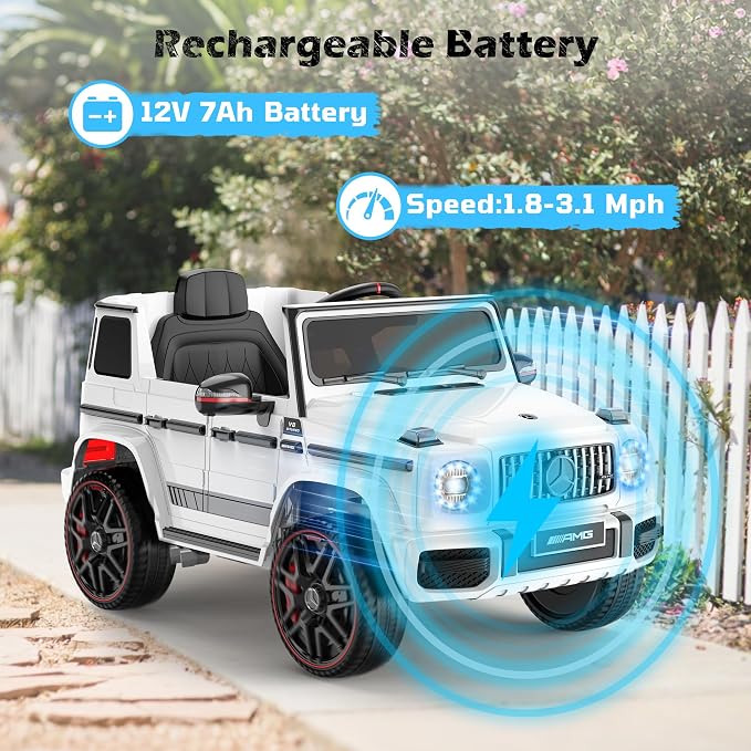 ANPABO Licensed Mercedes-Benz G63 Car for Kids, 12V 7AH Ride on Car w/Parent Remote Control, LED Headlights, Music Player & Horn, Soft Start, Low Battery Prompt, Kids Electric Car (Bright White)
