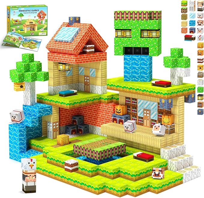 Hiwawind Magnetic Building Blocks Farm Animals, STEM Sensory Magnet Cubes, Montessori Educational Toys for 3 4 5 6 7 8 Year Old Boys & Girls, Birthday Gift