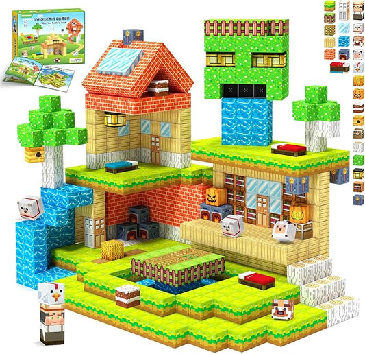 Hiwawind Magnetic Building Blocks Farm Animals, STEM Sensory Magnet Cubes, Montessori Educational Toys for 3 4 5 6 7 8 Year Old Boys & Girls, Birthday Gift