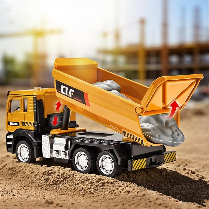 Dump Truck Toys for Boys 3-5 Year Old,Dump Truck Toy Metal Diecast Cab,Pull Back Toy Dump Trucks Construction Vehicles with Lights and Sounds,Construction Trucks for Kids 3 Year and UP