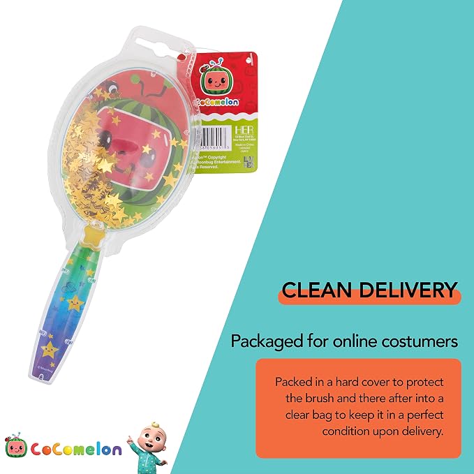 CoComelon Hair Brush with Magical Sparkling Stars Confetti HairBrush, Green - Kids Hair Brush Ages 3+